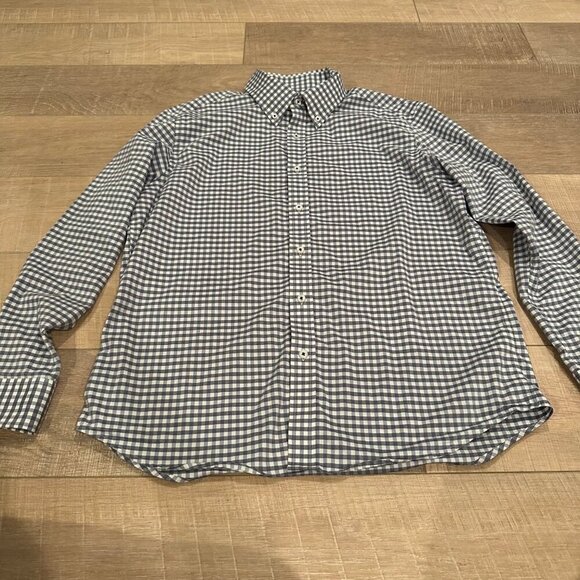 LUCKY BRAND MENS SLIM FIT LARGE 16-16.5 34/35 BLUE PLAID LONG SLEEVE BUTTON SHI - Picture 1 of 8